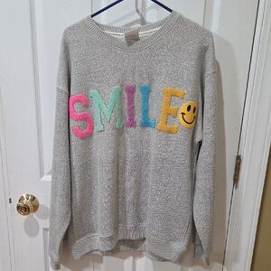 Cozy Gray Sweater with Multicolor SMILE Design